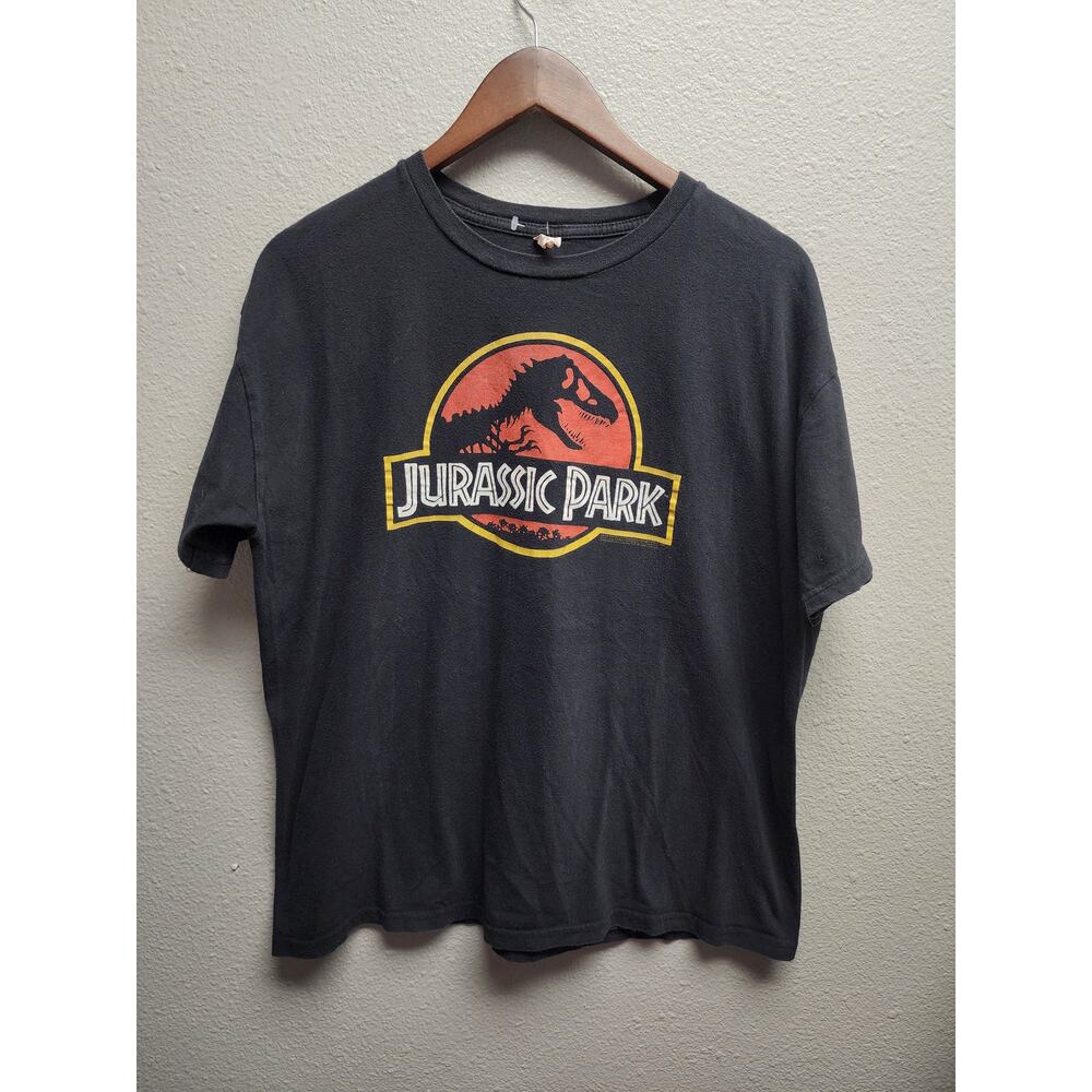 Y2K Men's Jurassic Park Dinosaur Logo Black T-Shirt Modern Movie Tee Large
